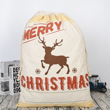 50x70cm Canvas Hessian Christmas Santa Sack Xmas Stocking Reindeer Kids Gift Bag, Cream - Reindeer - RnR Galore