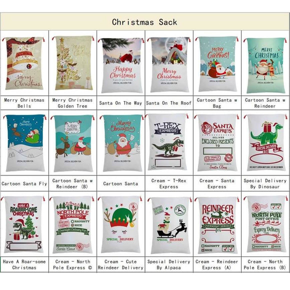 50x70cm Canvas Hessian Christmas Santa Sack Xmas Stocking Reindeer Kids Gift Bag, Cream - Santa Express - RnR Galore
