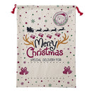 50x70cm Canvas Hessian Christmas Santa Sack Xmas Stocking Reindeer Kids Gift Bag, Cream - Snowflakes Reindeer - RnR Galore