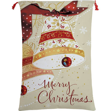 50x70cm Canvas Hessian Christmas Santa Sack Xmas Stocking Reindeer Kids Gift Bag, Merry Christmas Bells - RnR Galore