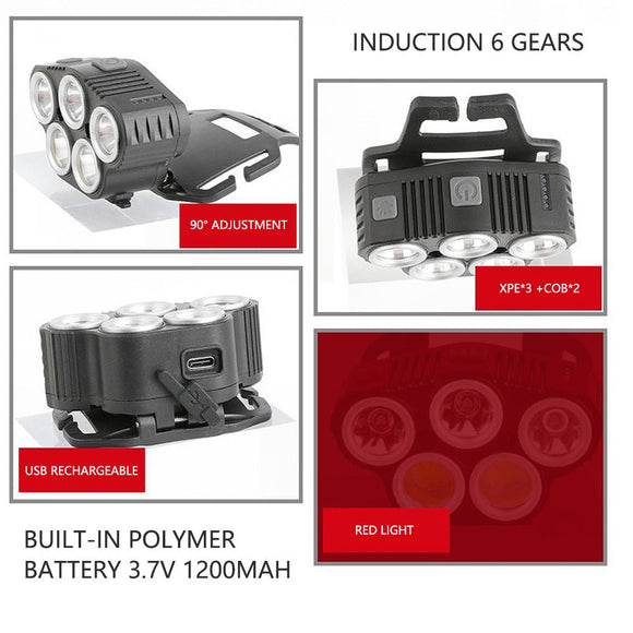 6 Modes LED Head Torch Induction Headlight Camping COB Infrared Strong Lights - RnR Galore