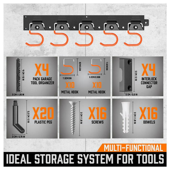 64" Wall Mount Tool Hanger Garden Storage Organizer Mop Broom Holder Hook Pegs - RnR Galore