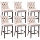 6X Velvet Bar Stools with Studs Trim Wooden Legs Tufted Dining Chairs Kitchen - RnR Galore