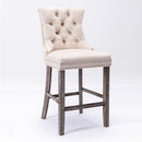 6X Velvet Bar Stools with Studs Trim Wooden Legs Tufted Dining Chairs Kitchen - RnR Galore
