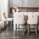 6X Velvet Bar Stools with Studs Trim Wooden Legs Tufted Dining Chairs Kitchen - RnR Galore