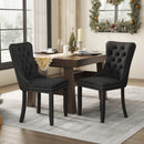 6x Velvet Dining Chairs Upholstered Tufted Kithcen Chair with Solid Wood Legs Stud Trim and Ring - Black - RnR Galore