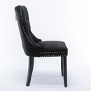 6x Velvet Dining Chairs Upholstered Tufted Kithcen Chair with Solid Wood Legs Stud Trim and Ring - Black - RnR Galore
