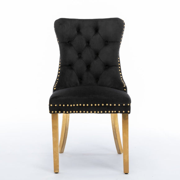 6x Velvet Dining Chairs with Golden Metal Legs - Black - RnR Galore