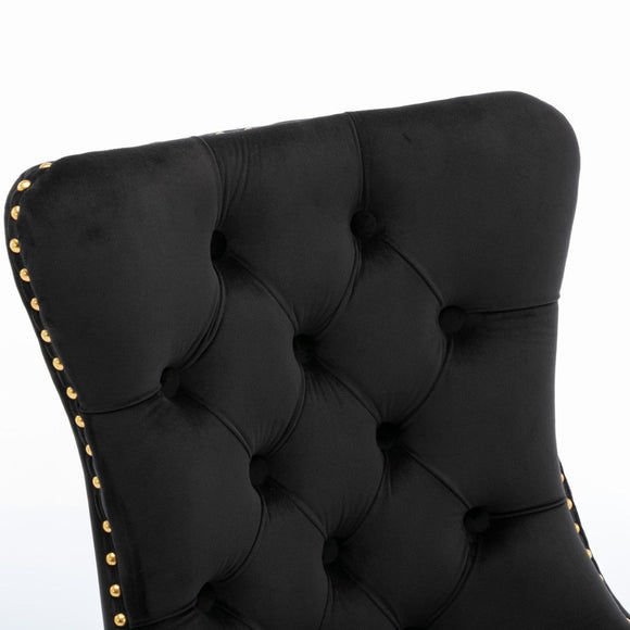 6x Velvet Dining Chairs with Golden Metal Legs - Black - RnR Galore