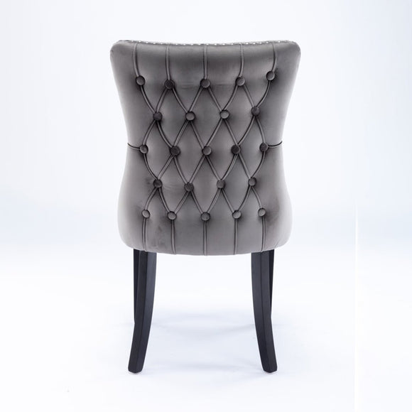 6x Velvet Upholstered Dining Chairs Tufted Wingback Side Chair with Studs Trim Solid Wood Legs for Kitchen - RnR Galore