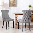 6x Velvet Upholstered Dining Chairs Tufted Wingback Side Chair with Studs Trim Solid Wood Legs for Kitchen - RnR Galore