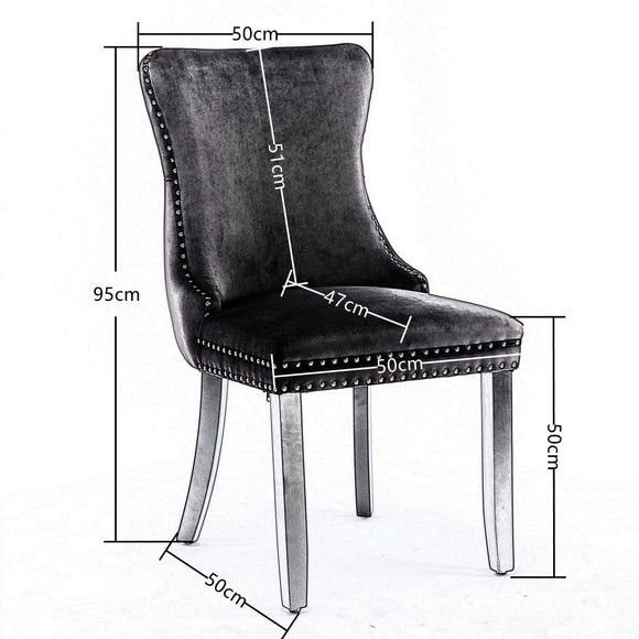 6x Velvet Upholstered Dining Tufted Chairs with Studs Trim and Solid Wood Legs - Black - RnR Galore