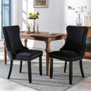 6x Velvet Upholstered Dining Tufted Chairs with Studs Trim and Solid Wood Legs - Black - RnR Galore