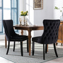 6x Velvet Upholstered Dining Tufted Chairs with Studs Trim and Solid Wood Legs - Black - RnR Galore