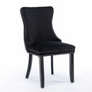 6x Velvet Upholstered Dining Tufted Chairs with Studs Trim and Solid Wood Legs - Black - RnR Galore