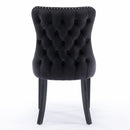 6x Velvet Upholstered Dining Tufted Chairs with Studs Trim and Solid Wood Legs - Black - RnR Galore