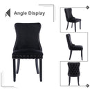 6x Velvet Upholstered Dining Tufted Chairs with Studs Trim and Solid Wood Legs - Black - RnR Galore