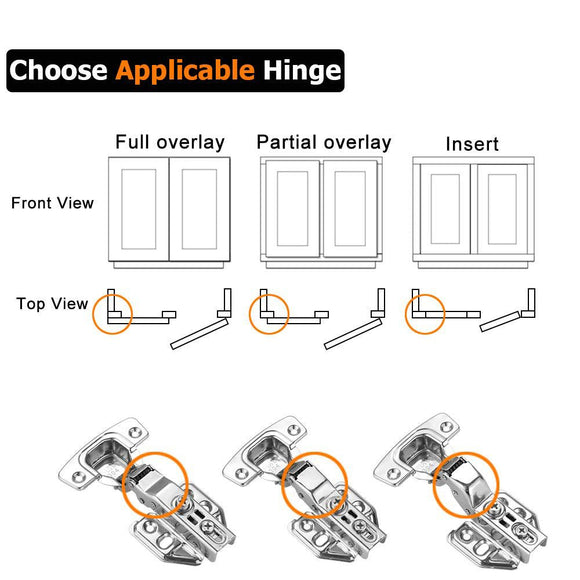 8 Pack 304 Stainless Steel Cabinet Hinges 100 Degree Soft Closing half Overlay Door Hinge Nickel Plated Finish - RnR Galore