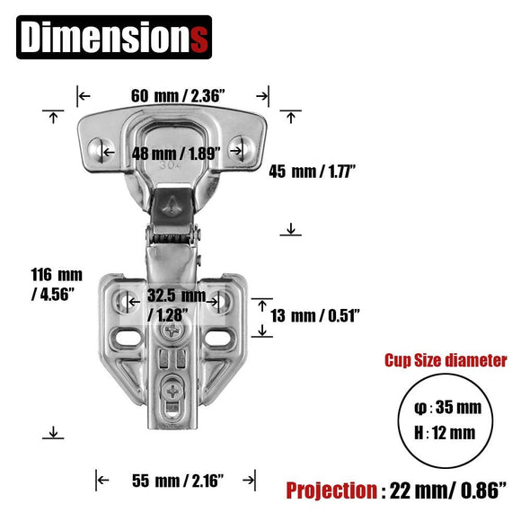8 Pack 304 Stainless Steel Cabinet Hinges 100 Degree Soft Closing Insert Overlay Door Hinge Nickel Plated Finish - RnR Galore