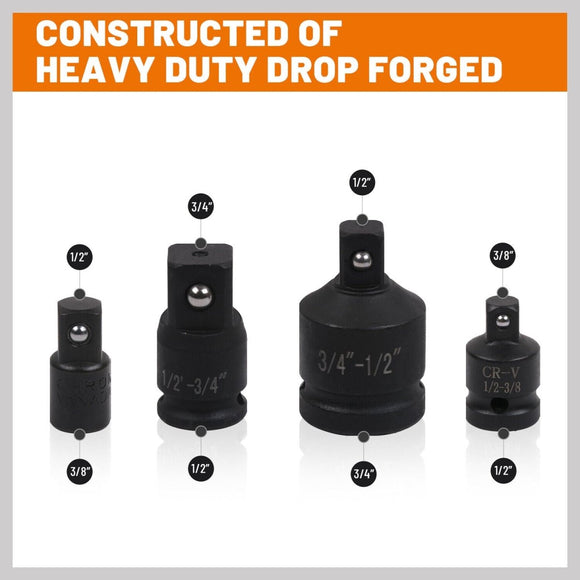 8Pc Impact Socket Reducer Set Heavy Duty Adaptor For Ratchet Wrench With Case - RnR Galore