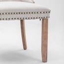 8x AADEN Modern Elegant Button - Tufted Upholstered Fabric with Studs Trim and Wooden legs Dining Side Chair - Beige - RnR Galore