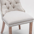 8x AADEN Modern Elegant Button - Tufted Upholstered Fabric with Studs Trim and Wooden legs Dining Side Chair - Beige - RnR Galore