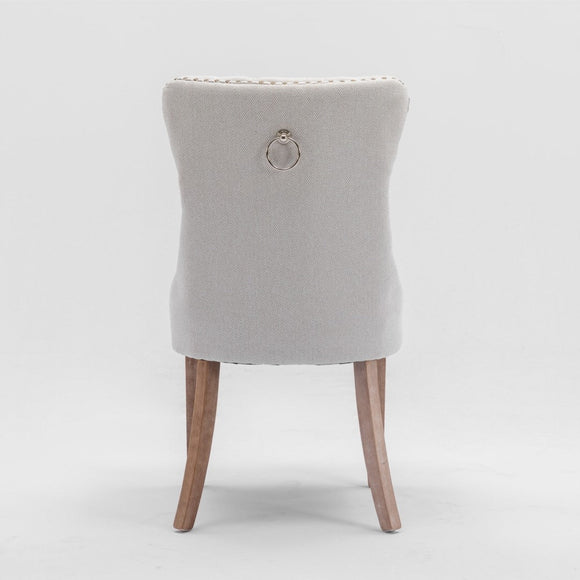 8x AADEN Modern Elegant Button - Tufted Upholstered Fabric with Studs Trim and Wooden legs Dining Side Chair - Beige - RnR Galore