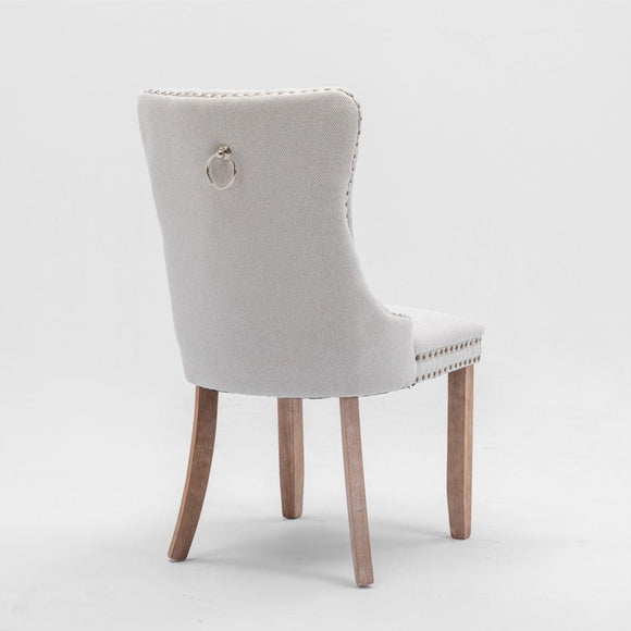 8x AADEN Modern Elegant Button - Tufted Upholstered Fabric with Studs Trim and Wooden legs Dining Side Chair - Beige - RnR Galore