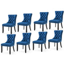 8x Velvet Dining Chairs Upholstered Tufted Kithcen Chair with Solid Wood Legs Stud Trim and Ring - Blue - RnR Galore