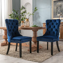 8x Velvet Dining Chairs Upholstered Tufted Kithcen Chair with Solid Wood Legs Stud Trim and Ring - Blue - RnR Galore