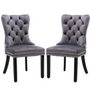 8x Velvet Dining Chairs Upholstered Tufted Kithcen Chair with Solid Wood Legs Stud Trim and Ring - Gray - RnR Galore