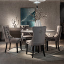 8x Velvet Dining Chairs Upholstered Tufted Kithcen Chair with Solid Wood Legs Stud Trim and Ring - Gray - RnR Galore