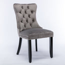 8x Velvet Dining Chairs Upholstered Tufted Kithcen Chair with Solid Wood Legs Stud Trim and Ring - Gray - RnR Galore