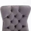 8x Velvet Dining Chairs Upholstered Tufted Kithcen Chair with Solid Wood Legs Stud Trim and Ring - Gray - RnR Galore