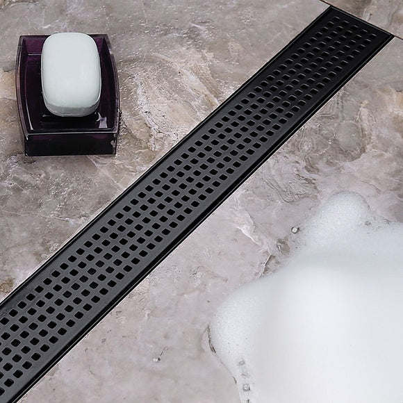 900mm Bathroom Shower Black Grate Drain w/Centre outlet Floor Waste Square Pattern - RnR Galore