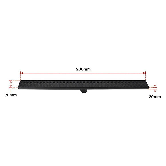 900mm Bathroom Shower Black Grate Drain w/Centre outlet Floor Waste Square Pattern - RnR Galore
