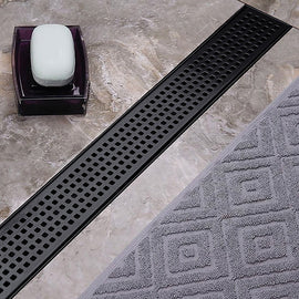 900mm Bathroom Shower Black Grate Drain w/Centre outlet Floor Waste Square Pattern - RnR Galore