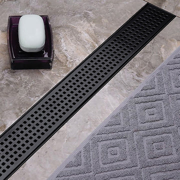 900mm Bathroom Shower Black Grate Drain w/Centre outlet Floor Waste Square Pattern - RnR Galore