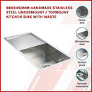 960x450mm Handmade Stainless Steel Undermount / Topmount Kitchen Sink with Waste - RnR Galore