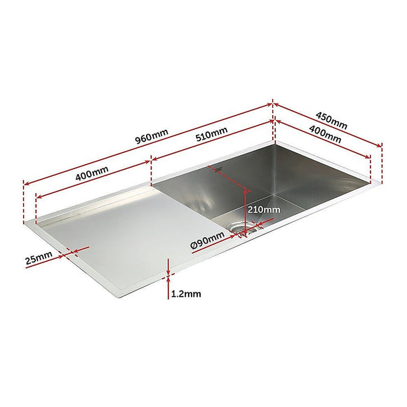 960x450mm Handmade Stainless Steel Undermount / Topmount Kitchen Sink with Waste - RnR Galore
