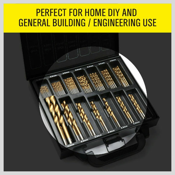 99Pc Drills Set HSS Titanium Coated Wood Plastic Metal Metric 1.5 - 10mm With Case - RnR Galore