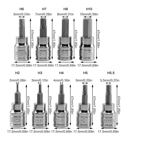 9pcs Allen Key Sockets Hex Bit Socket Set 3/8" Drive Drill Metric Tools 2 - 10mm - RnR Galore