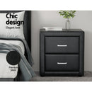 Artiss Bedside Table 2 Drawers Side Table Leather - CADEN Black-4