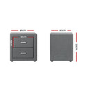 Artiss Bedside Table 2 Drawers Fabric - CADEN Grey-2