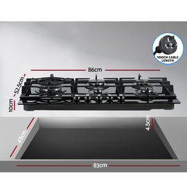 Devanti Gas Cooktop 90cm 5 Burner Black - 0