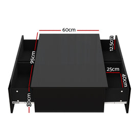 Artiss Coffee Table 4 Drawers Black Trevi - 0