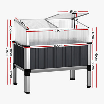 Green Fingers Garden Bed 80x49x74cm Greenhouse Planter Box Raised Galvanised Herb - 0
