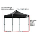 Instahut Gazebo Pop Up Marquee 3x3 Folding 500D Wedding Tent Base Pod Black-2