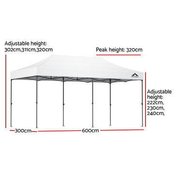 Instahut Gazebo Pop Up Marquee 3x6 Folding 500D Wedding Tent Base Pod White - 0