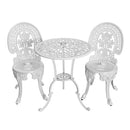 Gardeon 3PC Patio Furniture Outdoor Bistro Set Dining Chairs Aluminium White-1